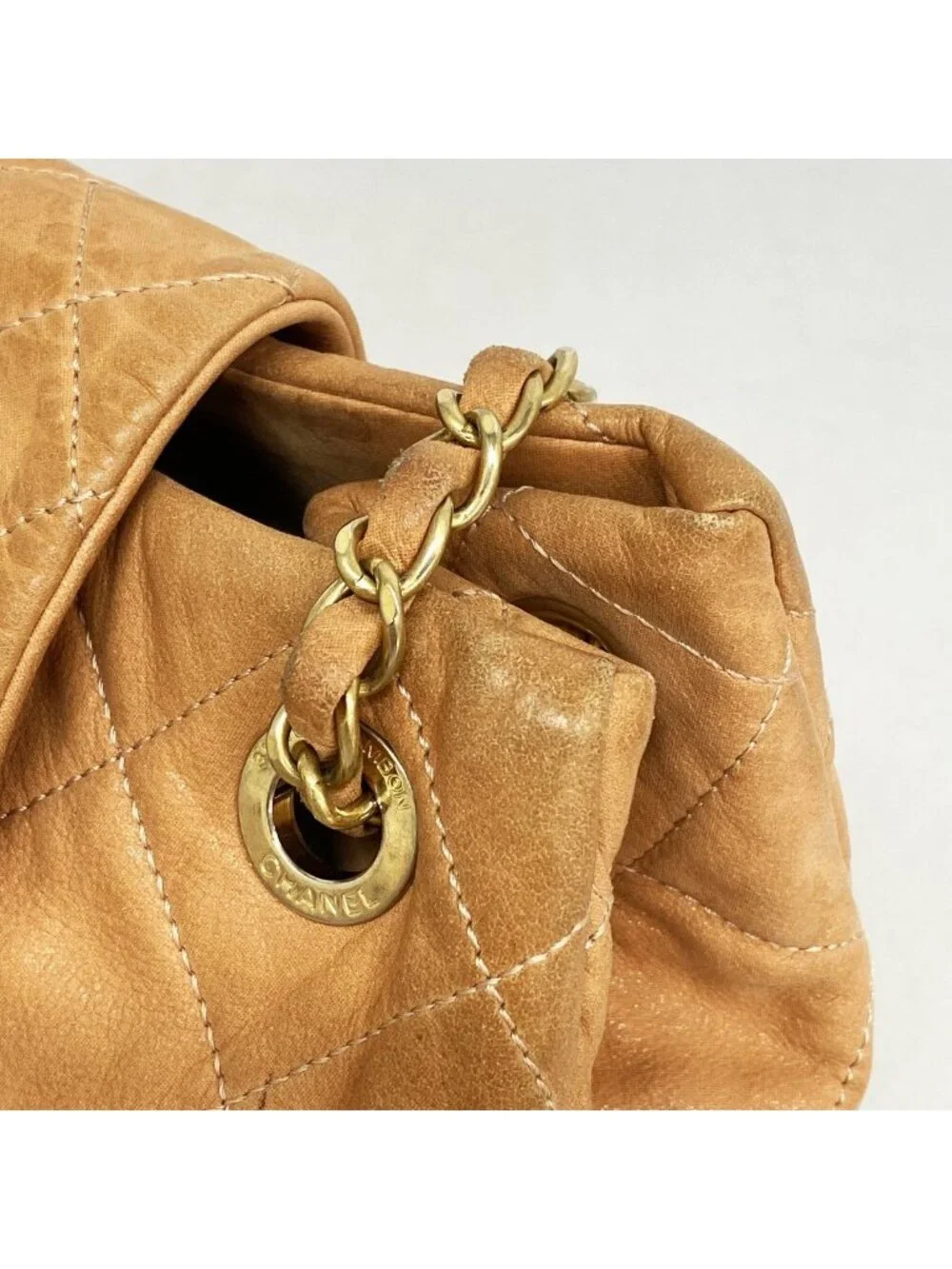 Chanel Shoulder Bag Quilted Leather Orange Gold